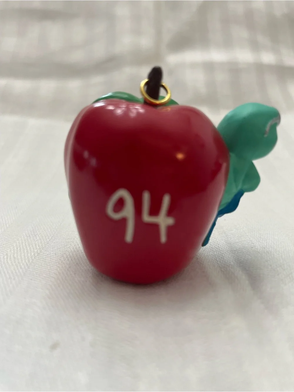 Teacher Hallmark Keepsake Apple Ornament with Green Frog and Blue Ribbon